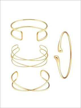 Gold Plated Arm Cuff Bracelets Set for Women Adjustable Upper Arm Bangle